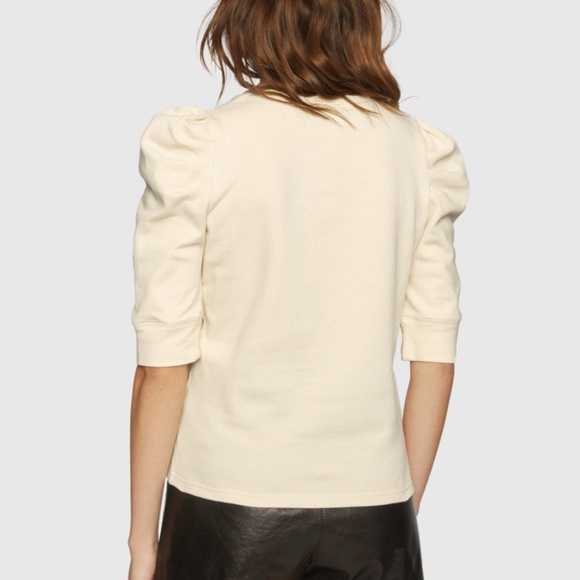 Rebecca Minkoff Janine Puff Sleeve Cotton Henley Top Cream M Casual Feminine - Picture 2 of 13